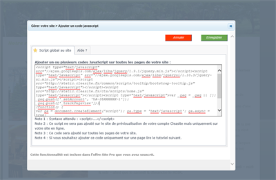 2. Copier le code javascript puis enregistrer